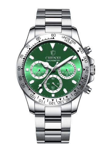 Montre Chenxi pour hommes argent avec fond vert